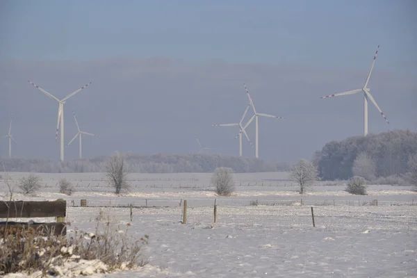 Windturbines Ijzige Ochtend — Stockfoto