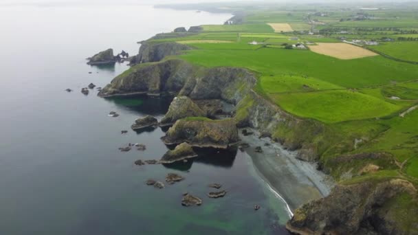 Vista Drone Hills Cooper Coast Waterford Ireland Praia Tra Costa — Vídeo de Stock