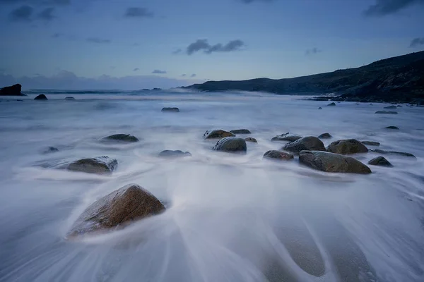 Lunga Esposizione Onde Sulla Spiaggia Penisola Rosguill Contea Donegal Irlanda — Foto Stock