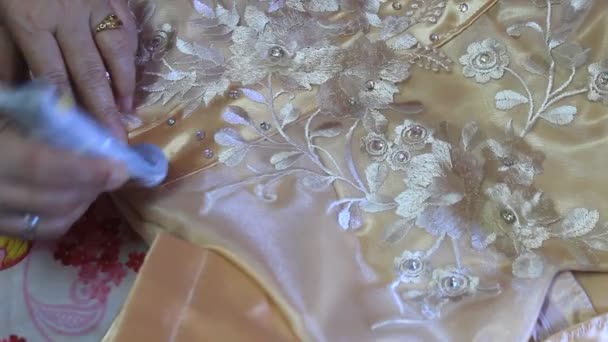 Hand Woman Event Dress Party Manually Fixing Beads — Stock video