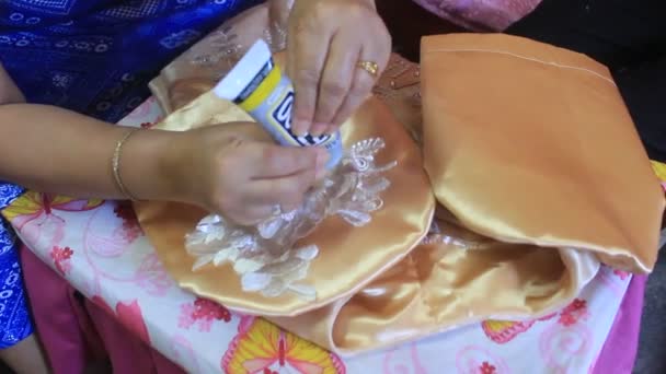 Hand Woman Event Dress Party Manually Fixing Beads — Stock video
