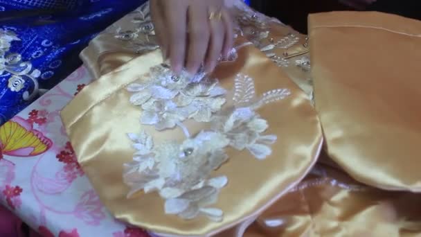 Hand Woman Event Dress Party Manually Fixing Beads — Stok video