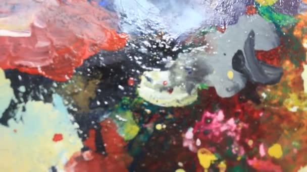 Abstract Art Color Effects Acrylic Painting Palette Swip Mixing Surface — Stockvideo