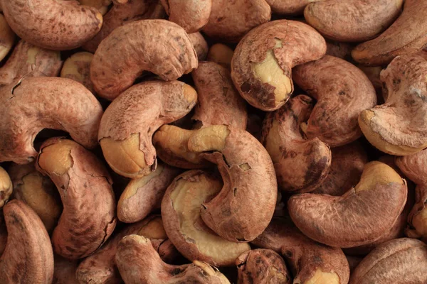 Heap Slightly Roasted Salted Cashews Top View Closeup Food Background — Stock Photo, Image