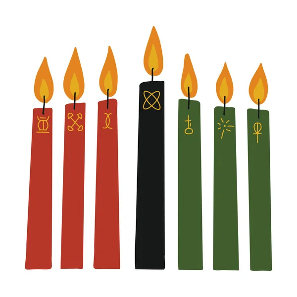 Kwanzaa Clip Art Kinara Candles Red Black Green Hand Drawn — Stock Vector