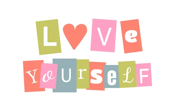 Love Yourself Cute Bright Typography Paper Cut Lettering Different Letters — Stock Vector