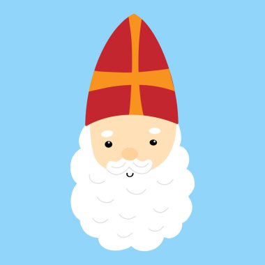 Aziz Nicholas ya da Sinterklaas şirin karalama portresi. Şapkalı Aziz Nick kafasının vektör çizimi. Çocuklar Noel karakteri yaşlı piskopos.