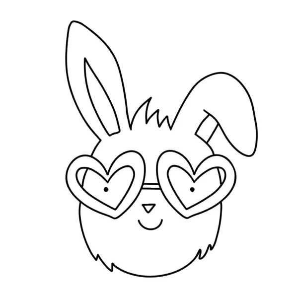 Carino Coniglio Lepre Groovy Coniglio Occhiali Sole Forma Cuore Illustrazione — Vettoriale Stock