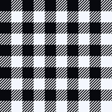 Klasik Buffalo Ekoseli Kereste Süssüz Dekorasyon. Siyah beyaz kareli desenli, flanel kumaş gömlekli. Kış Noel arkaplanı