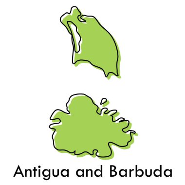 Antigua ve Barbuda haritası - basit bir el çizimi taslak siyah çizgi dış hat haritası ile şekillendirilmiş konsept. ülke sınır silueti vektör çizimi.