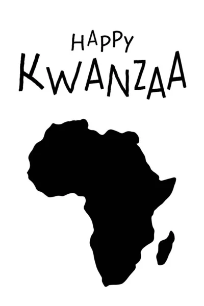 快乐的Kwanzaa贺卡 非洲地图的轮廓 略带文字标识 最低限度Kwanza非洲遗产庆祝垂直矢量横幅 招贴画设计 — 图库矢量图片