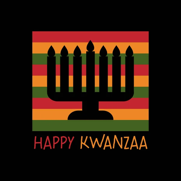 Glad Kwanzaa Gratulationskort Med Kinara Sju Ljus Siluett Afrikansk Flagga — Stock vektor