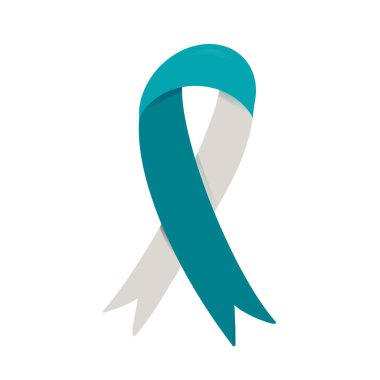 Teal ve beyaz kurdele - beyaz üzerine izole edilmiş rahim kanseri farkındalığı sembolü. Vektör çizimi. Sağlık hizmetleri medikal konsepti için çerçeve sanatı ve tasarım unsuru.