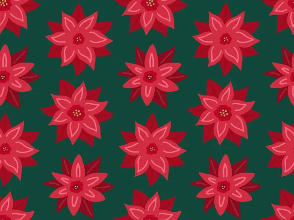 Poinsettia Christmas Star Red Flower Seamless Pattern Background Simple Hand — Stock Vector