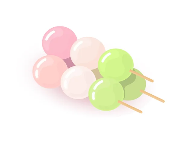 Γιαπωνέζικο Γλυκό Μου Λουκουμάκι Ροζ Άσπρες Πράσινες Μπάλες Σερβιρισμένες Σουβλάκι — Διανυσματικό Αρχείο