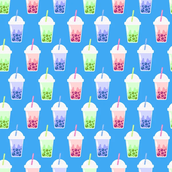Bubble Tea Pearl Boba Milk Tea Seamless Pattern Background Cute — Stock Vector