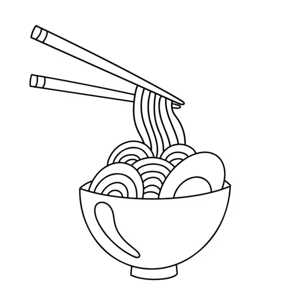 Суп Лапшой Яйцом Миске Японские Палочки Еды Традиционное Азиатское Блюдо — стоковый вектор