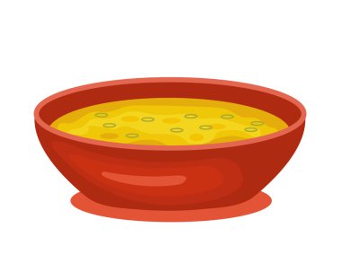 Dal, daal veya dhal. Hindistan 'da kurutulmuş baklagiller çorbası, mercimek, fasulye, bezelye. Parlak sarı Asya mutfağı, krema çorbası. Vektör illüstrasyonu beyaz arkaplanda izole edildi