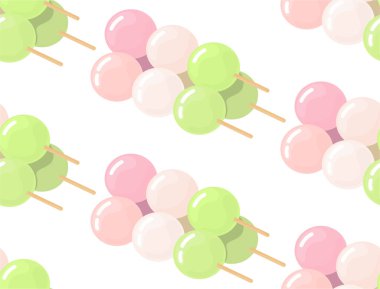 Dango japon tatlısıyla kusursuz bir geçmişi var. Şişte servis edilen pembe, beyaz, yeşil 3 top. Asya yemekleri şirin duvar kağıtları, baskı, fon.