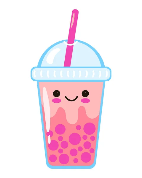 Bubble Tea Oder Perlen Boba Milchtee Niedlicher Vektorcharakter Mit Kawaii — Stockvektor