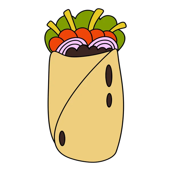 Ilustrasi Vektor Doodle Gambar Tangan Sederhana Burrito Diisolasi Pada Latar - Stok Vektor