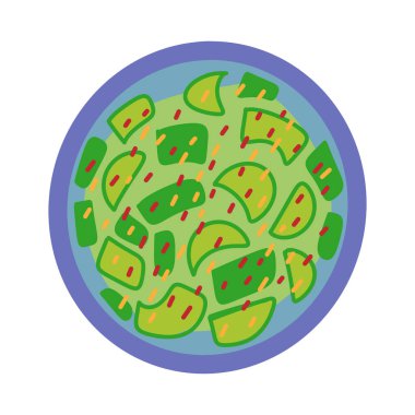 Çin usulü salatalık ezmesi. Geleneksel Asya yemekleri. Çin sokak yemeği. Basit el çizimi karalama vektör çizimi beyaz arkaplanda izole.