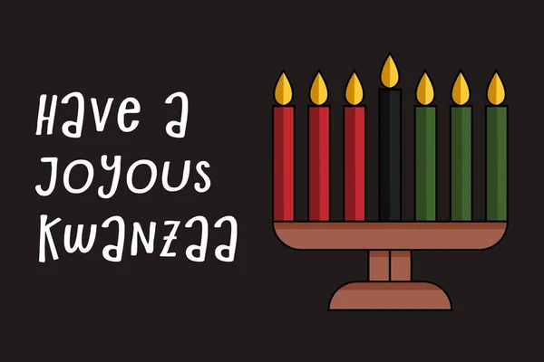 Χαριτωμένη Kwanzaa Ευχετήρια Κάρτα Kinara Επτά Κεριά Εικονίδιο Και Κείμενο — Διανυσματικό Αρχείο