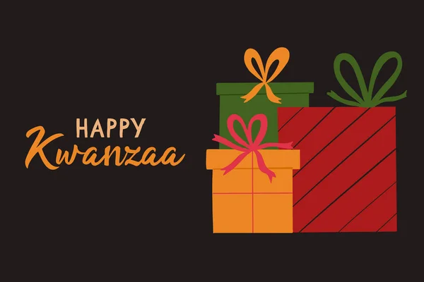 Cute Happy Kwanzaa Листівка Подарунковими Скриньками Свято Афроамериканської Спадщини Векторна — стоковий вектор