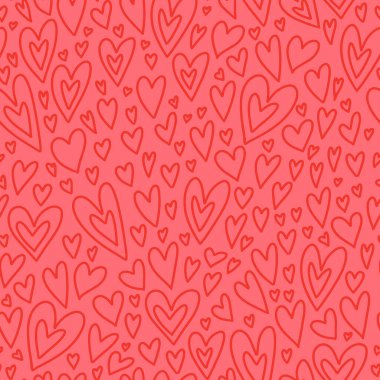 Kusursuz bir arka plan ve elle çizilmiş kalp çizgileri. Sevgililer Günü, düğün, aşk tasarımı, tebrik kartı, poster, pankart, baskı için kalp simgeleri olan basit bir romantik geçmiş.