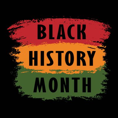 Square banner with text Black History Month on hand drawn brush artistic grunge textured Pan African flag - red, yellow, green horizontal bands. African American flag vector isolated dark background