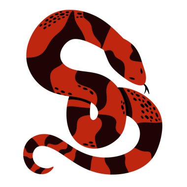 Kırmızı ve siyah çizgili yılan düz vektör çizimi beyaz arkaplanda izole edildi. Çin Yeni Yılı 2025 burç tabelası.