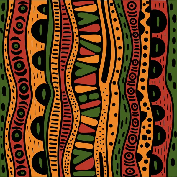 Geometrik şekilli, kırmızı, sarı, yeşil ve siyah noktalı geleneksel Afrika etnik deseni. Siyah Tarih Ayı ve Haziran ayı için arkaplan tasarımı.