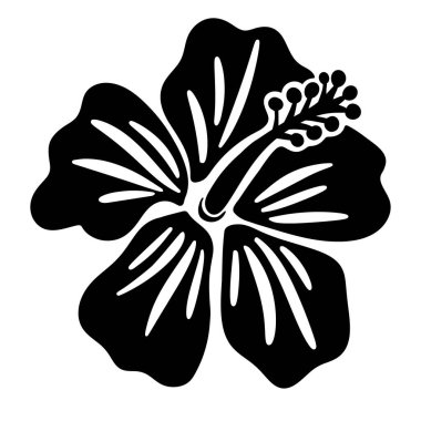 Amfibik çiçeği, siyah siluet. Beyaz zemin üzerinde basit düz siyah-beyaz tropikal çiçek çizimi.