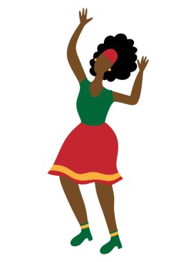 Basit bir el çizimi mutlu Afrika kökenli Amerikalı kadının dans edişinin resmi..