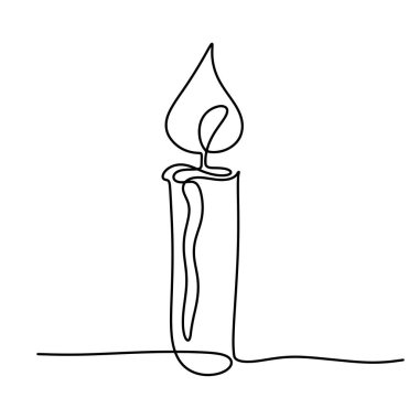 Continuous one line drawing candle burning flame. Black contour line simple minimalist graphic isolated vector illustration. Grief loss concept.