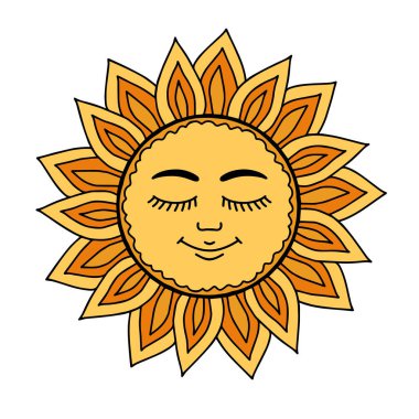 Shrovetide ya da Maslenitsa Rus bayramı için biçimlendirilmiş güneş ikonunun vektör çizimi. Folklor sanatı, geleneksel gözleme haftası sembolü..