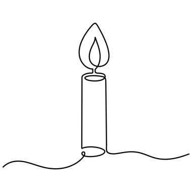 Continuous one line drawing candle burning flame. Black contour line simple minimalist graphic isolated vector illustration. Grief loss concept.
