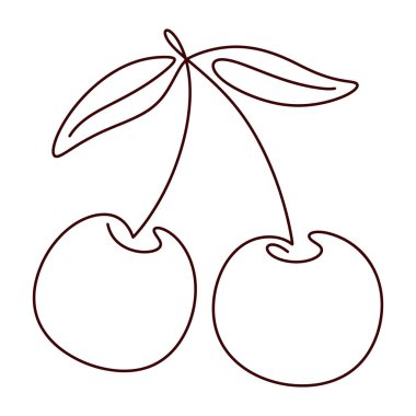 Kirazlar sürekli bir çizgi çiziyor. Siyah çizgi basit minimalist grafik izole vektör çizimi. Meyve doğrusal sanat.