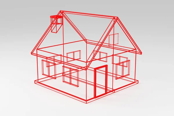Minimal Cute House Red Roof Grey Background Cartoon Style Rendering — Fotografia de Stock