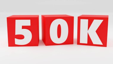 Çevrimiçi internet medya blogu takipçileri için 50k imzala 3D resimleme kırmızı küpleri