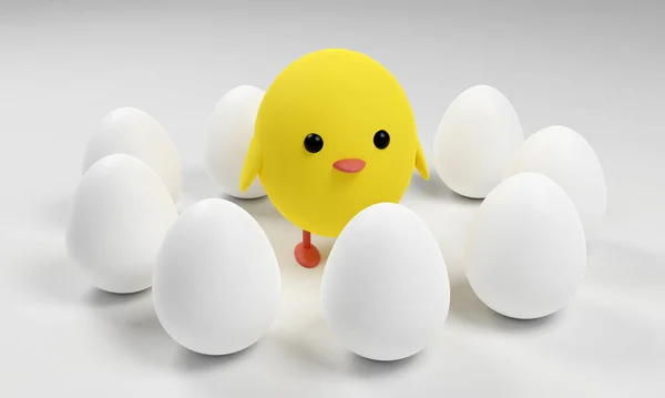 Kiolvasztott Dekoratív Értékes Húsvéti Tojás Yallow Csirke Könnyű Háttérrel Tapétákhoz — Stock Fotó