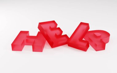 Açık siyah zemin üzerinde yardım kırmızı cam mektup resimleme, sık sık sorulan sorular, iş müşteri hizmetleri ve destek kavramı