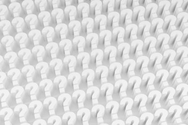 Zemin podyumunda lüks soru işareti, yumuşak ışık, pürüzsüz arkaplan, 3d üst görünüm