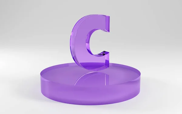 3Dアルファベット グレーの背景に紫色のガラスで作られた文字の形 3Dレンダリング 手紙C面白いデザインコンセプト — ストック写真