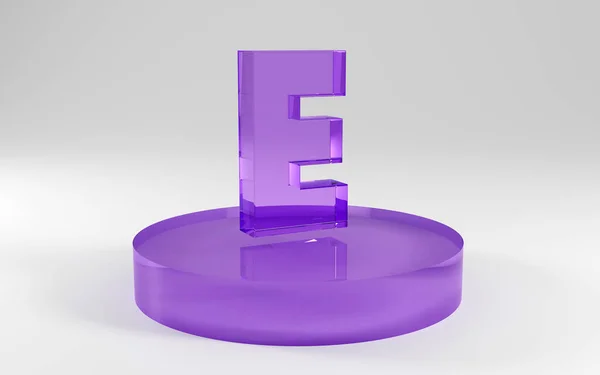 3Dアルファベット グレーの背景に紫色のガラスで作られた文字の形 3Dレンダリング 手紙E面白いデザインコンセプト — ストック写真