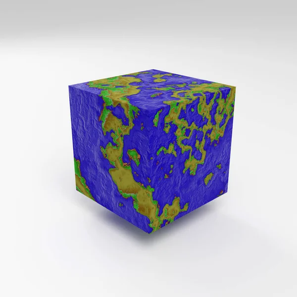 Terra Como Cubo Com Textura Água Mapa Relevo Detalhado Dos — Fotografia de Stock