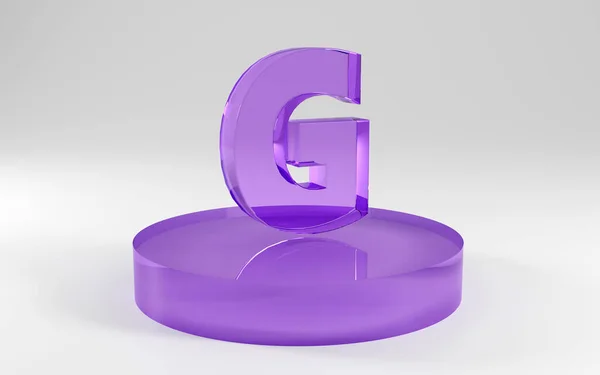 3Dアルファベット グレーの背景に紫色のガラスで作られた文字の形 3Dレンダリング 手紙G面白いデザインコンセプト — ストック写真