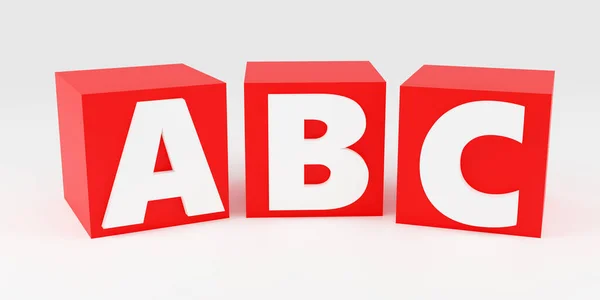 Яскраво Червоні Кубики Білому Тлі Говорять Abc Рендерингу — стокове фото