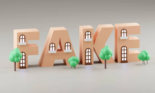 Häuser Form Von Buchstaben Mit Der Aufschrift Fake Gerenderte Illustration — Stockfoto