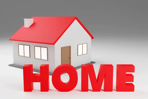 Een Huis Naast Rode Tekst Zeggen Home Weergegeven Illustratie — Stockfoto